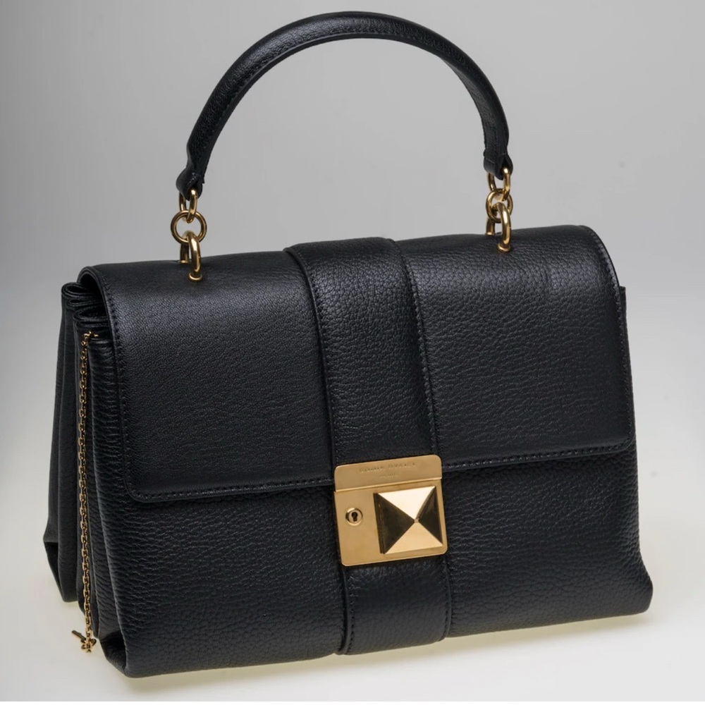 Sonia Tykie Black Leather Satchel with Gold Hardware crossbody